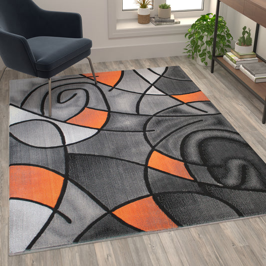 Jubilee Collection 5' x 7' Orange Abstract Area Rug - Olefin Rug with Jute Backing - Living Room, Bedroom, & Family Room Orange