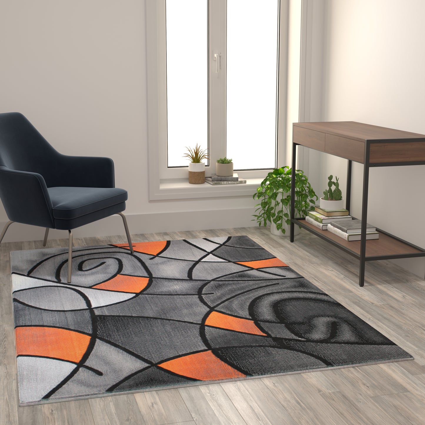Jubilee Collection 5' x 7' Orange Abstract Area Rug - Olefin Rug with Jute Backing - Living Room, Bedroom, & Family Room Orange