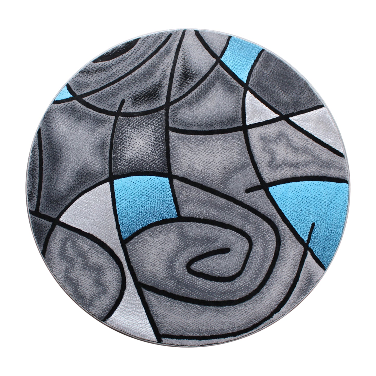 Jubilee Collection 7' x 7' Round Red Abstract Area Rug - Olefin Rug with Jute Backing - Living Room, Bedroom, Family Room Blue