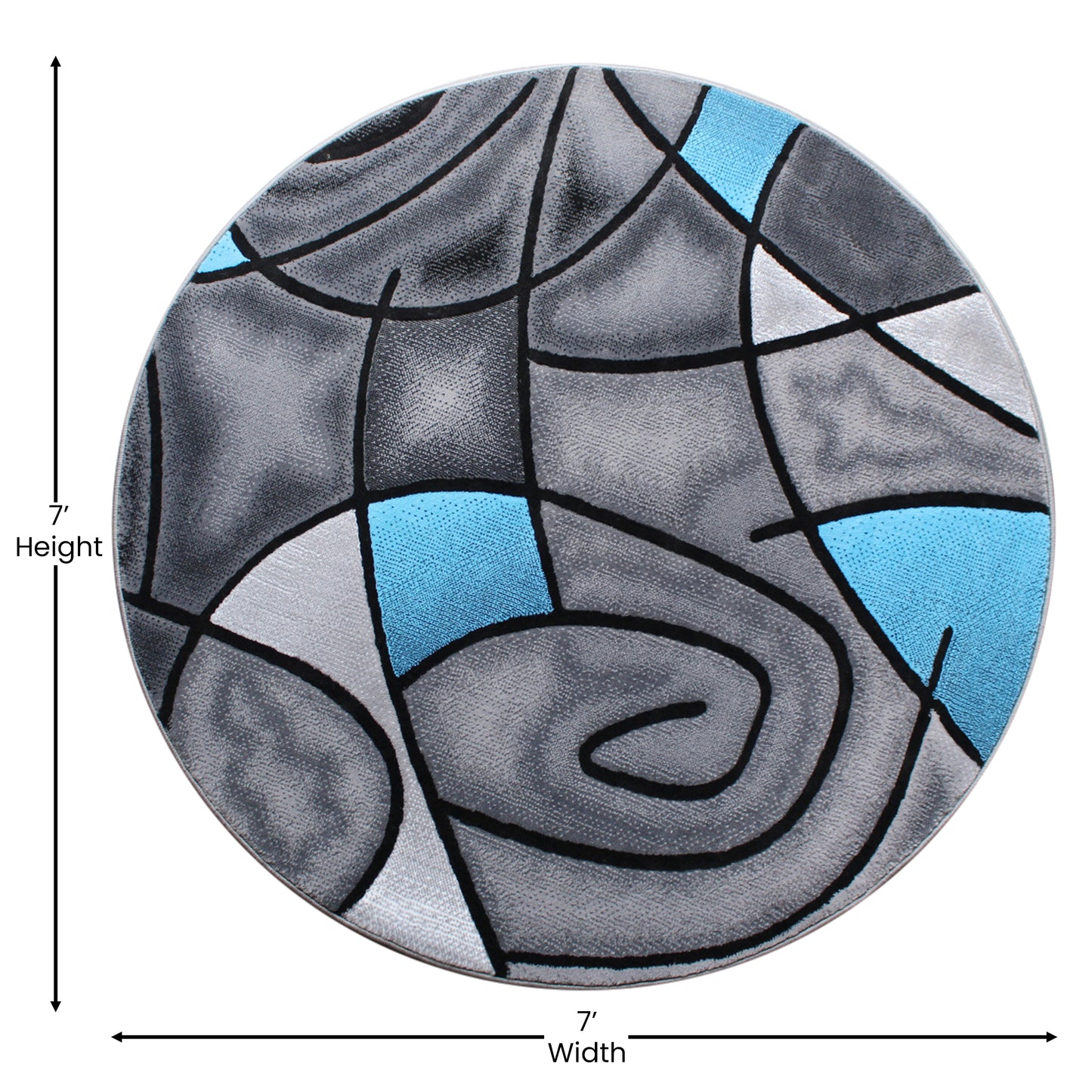 Jubilee Collection 7' x 7' Round Red Abstract Area Rug - Olefin Rug with Jute Backing - Living Room, Bedroom, Family Room Blue