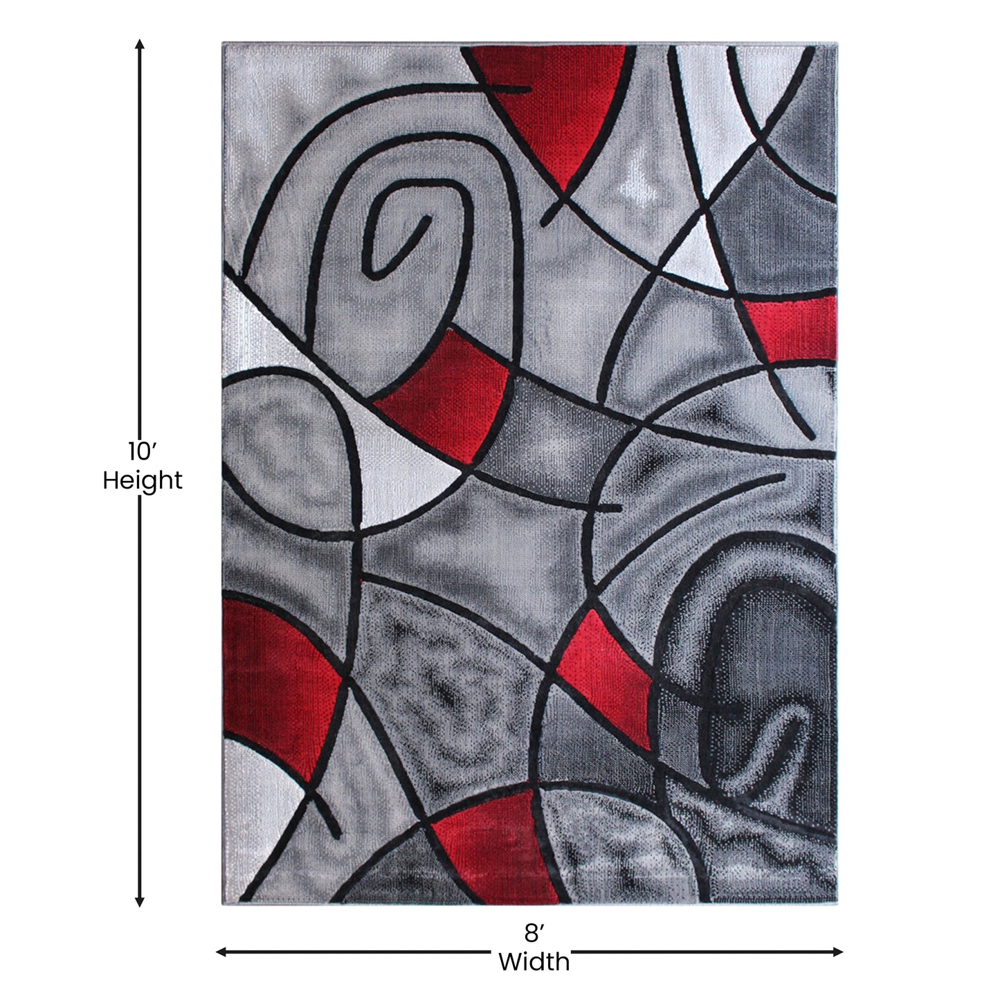 Jubilee Collection 8' x 10' Red Abstract Area Rug - Olefin Rug with Jute Backing - Living Room, Bedroom, & Family Room Red