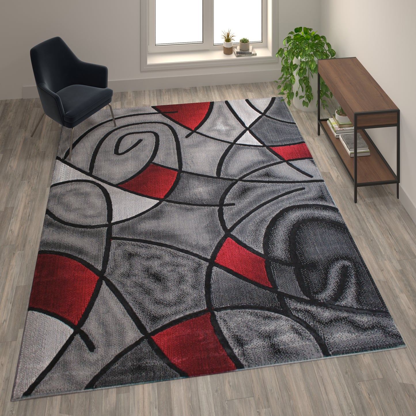 Jubilee Collection 8' x 10' Red Abstract Area Rug - Olefin Rug with Jute Backing - Living Room, Bedroom, & Family Room Red