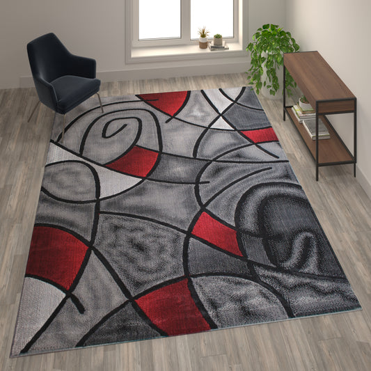 Jubilee Collection 8' x 10' Red Abstract Area Rug - Olefin Rug with Jute Backing - Living Room, Bedroom, & Family Room Red
