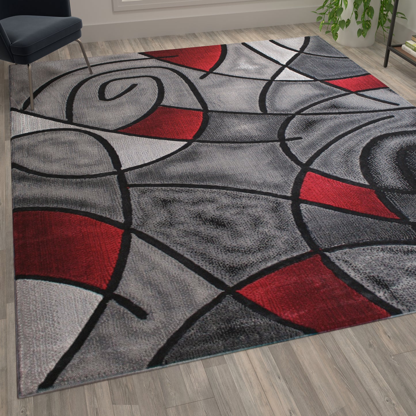 Jubilee Collection 8' x 10' Red Abstract Area Rug - Olefin Rug with Jute Backing - Living Room, Bedroom, & Family Room Red