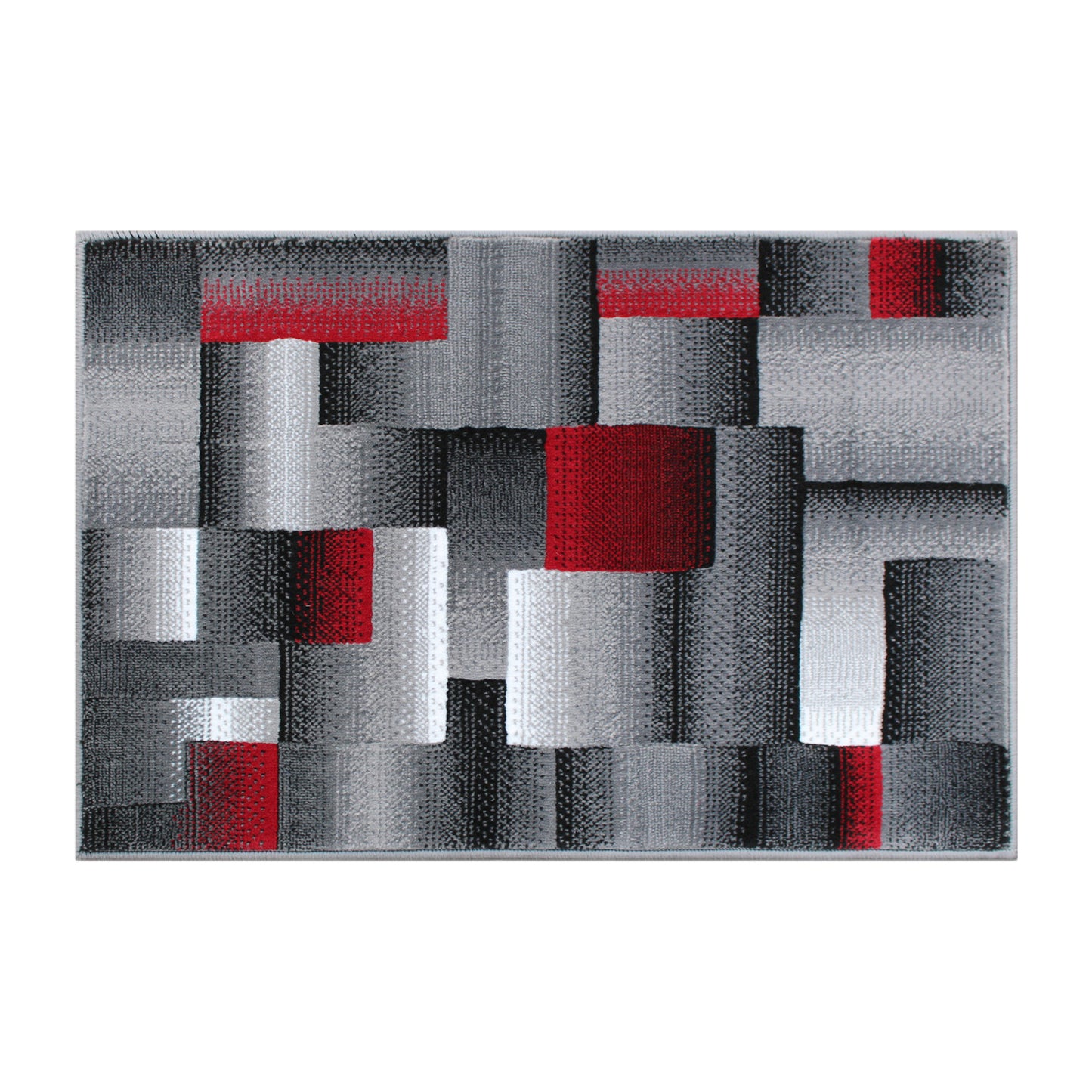 Elio Collection 2' x 3' Red Color Blocked Area Rug - Olefin Rug with Jute Backing - Entryway, Living Room, or Bedroom Red