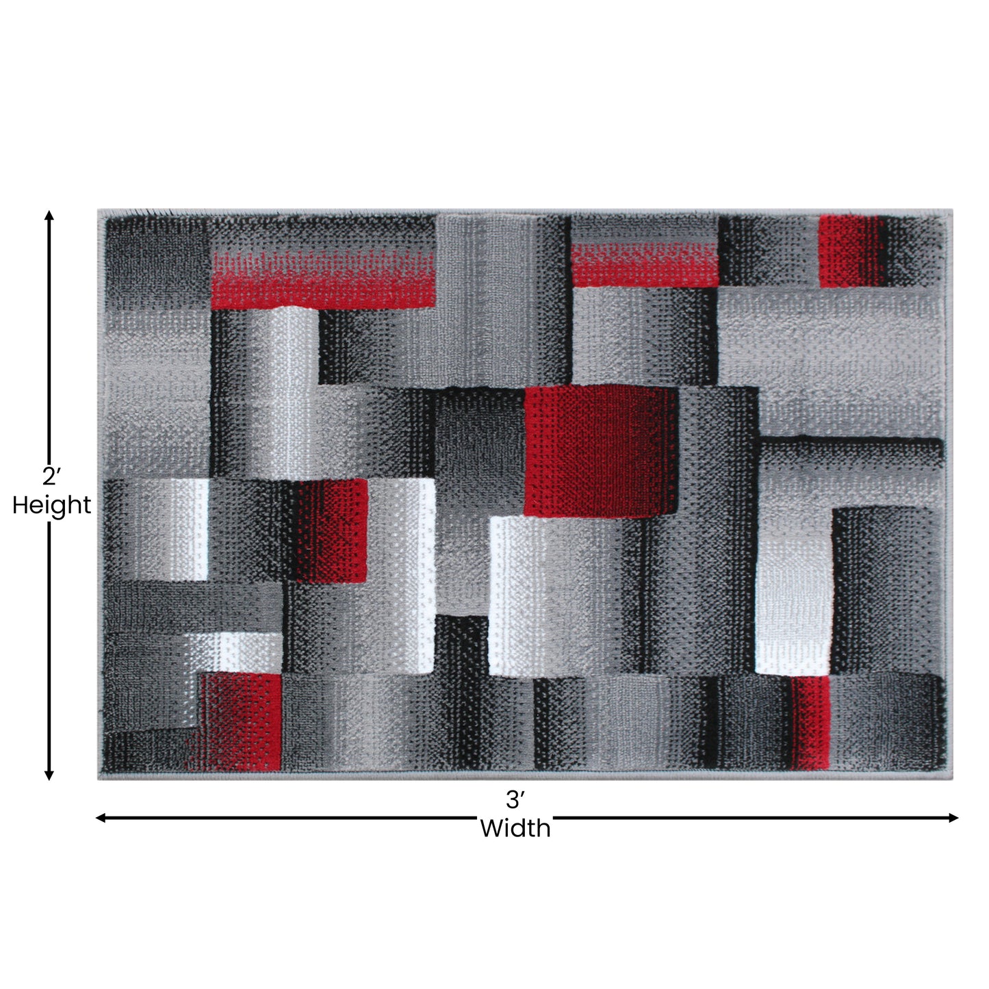 Elio Collection 2' x 3' Red Color Blocked Area Rug - Olefin Rug with Jute Backing - Entryway, Living Room, or Bedroom Red