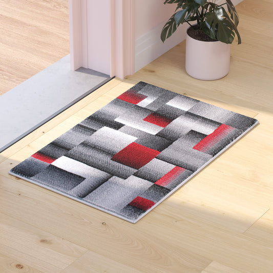 Elio Collection 2' x 3' Red Color Blocked Area Rug - Olefin Rug with Jute Backing - Entryway, Living Room, or Bedroom Red