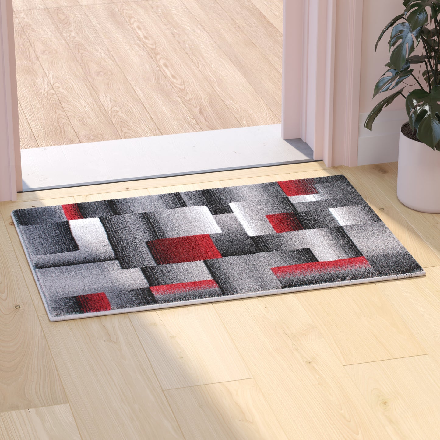 Elio Collection 2' x 3' Red Color Blocked Area Rug - Olefin Rug with Jute Backing - Entryway, Living Room, or Bedroom Red