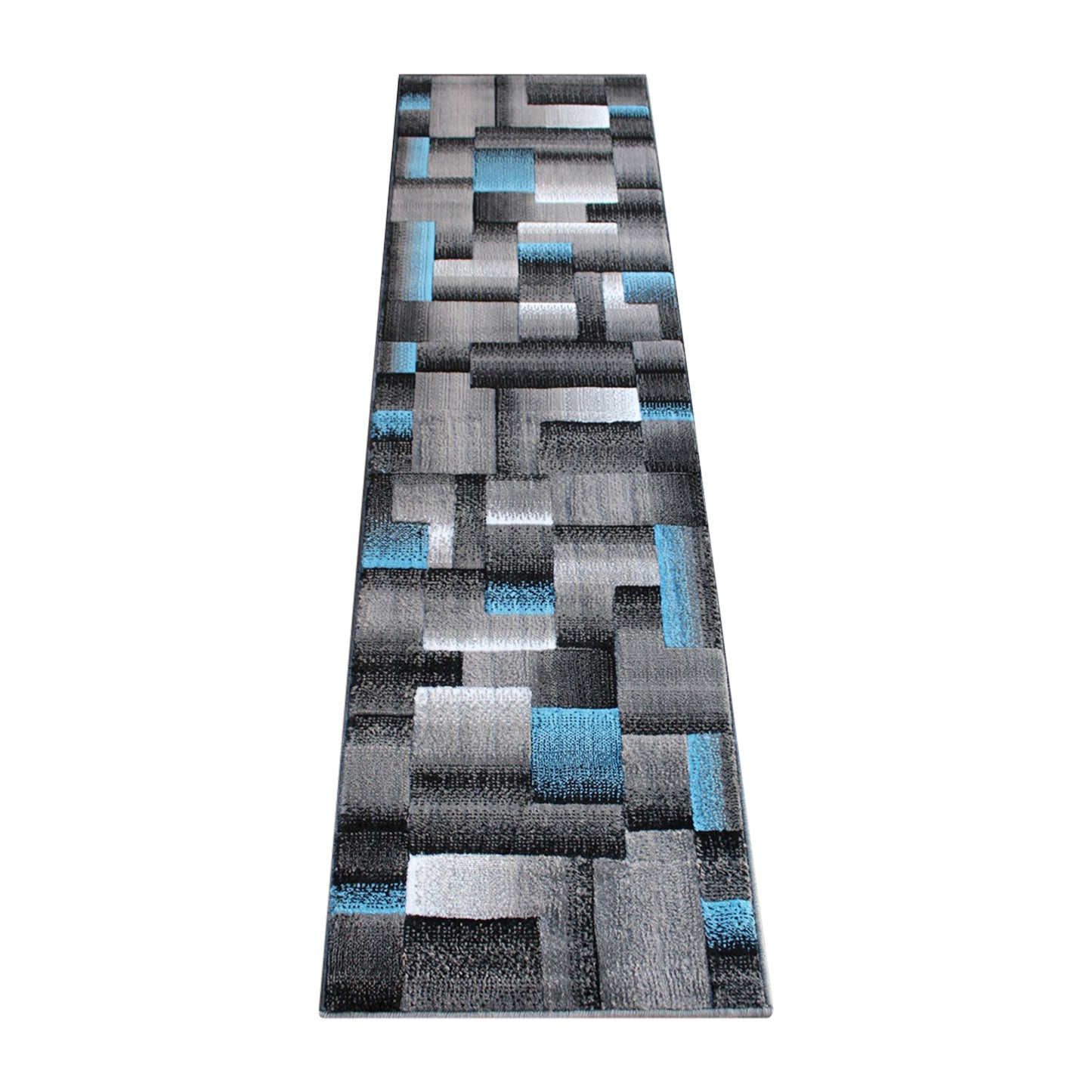 Elio Collection 2' x 7' Blue Color Blocked Area Rug - Olefin Rug with Jute Backing - Entryway, Living Room, or Bedroom Blue