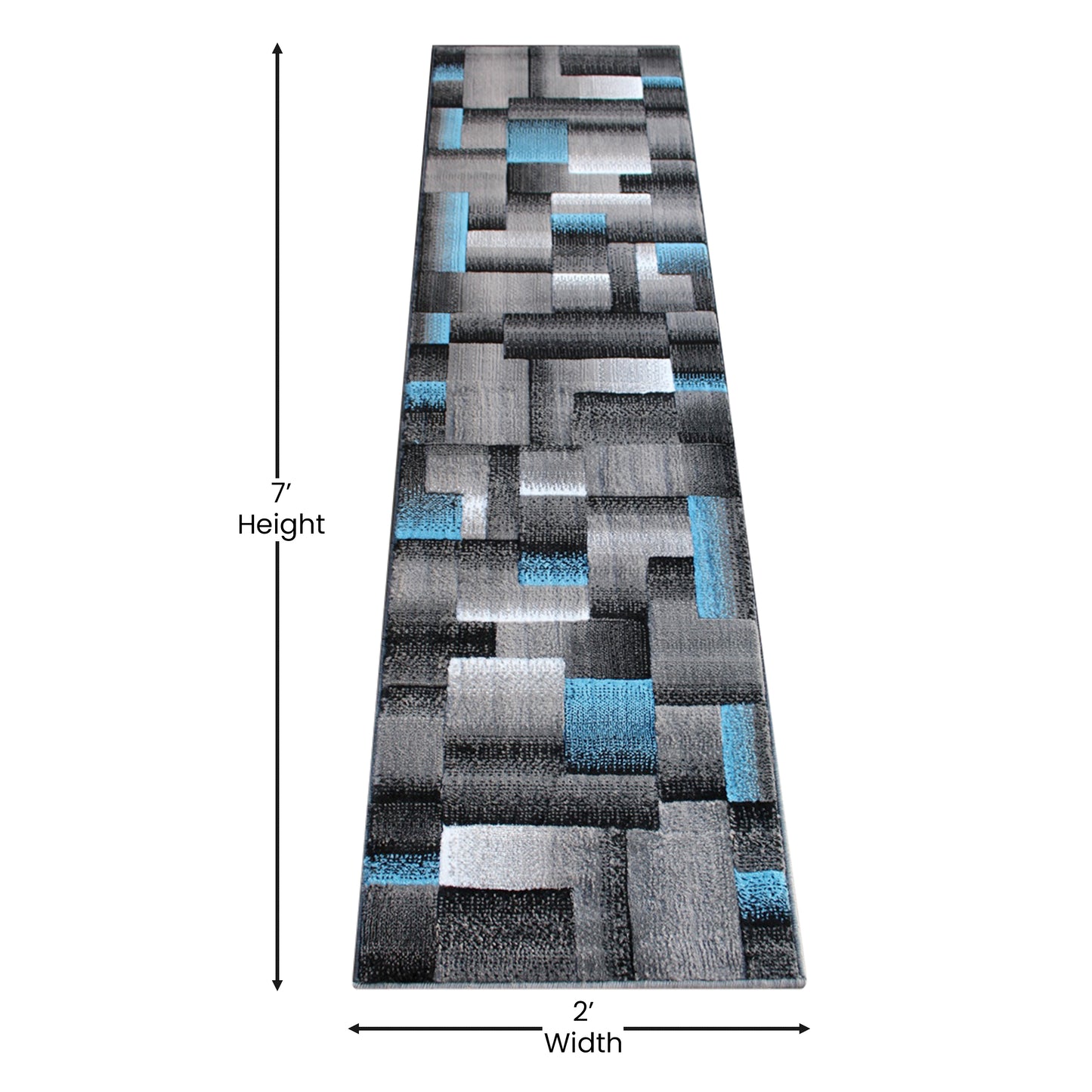 Elio Collection 2' x 7' Blue Color Blocked Area Rug - Olefin Rug with Jute Backing - Entryway, Living Room, or Bedroom Blue