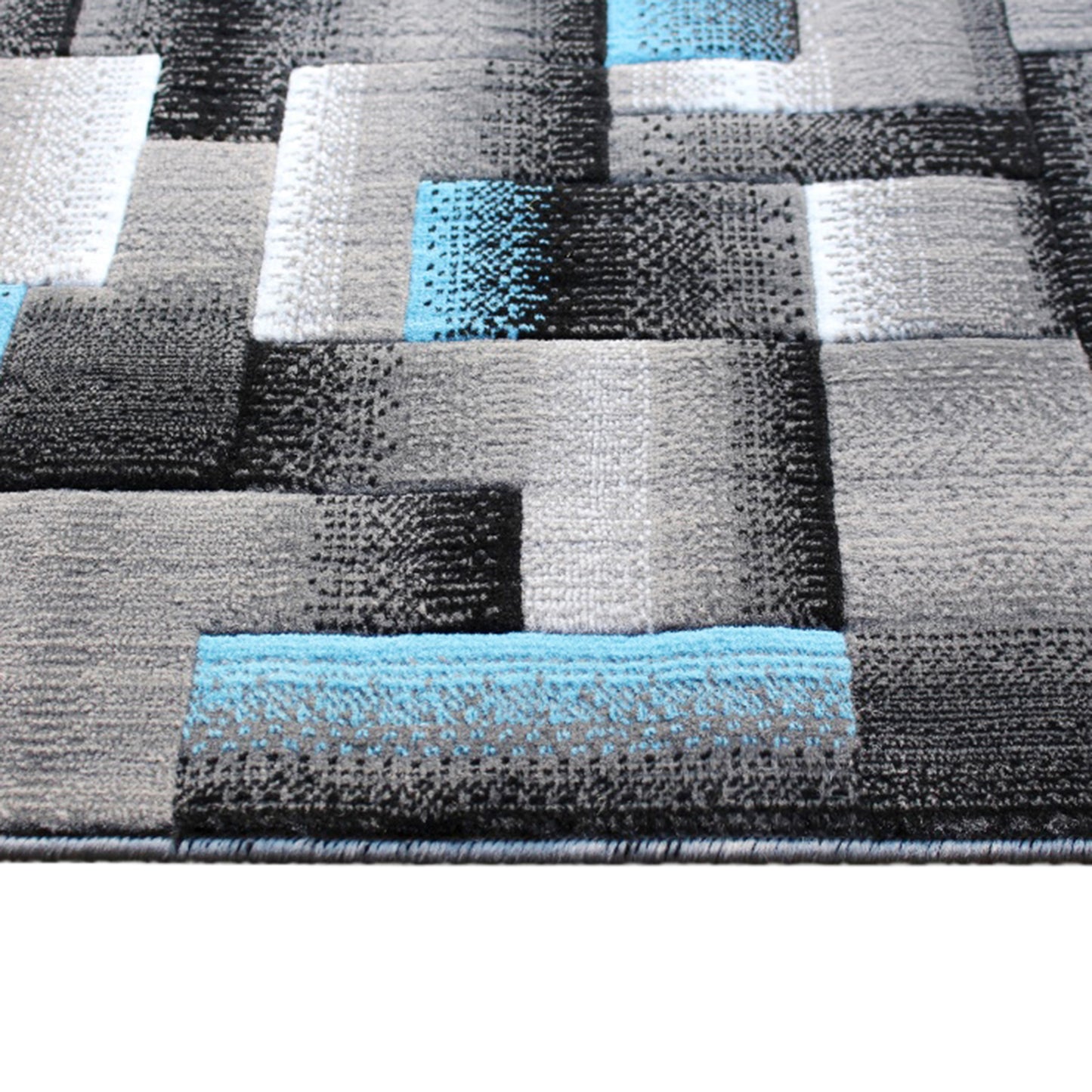 Elio Collection 2' x 7' Blue Color Blocked Area Rug - Olefin Rug with Jute Backing - Entryway, Living Room, or Bedroom Blue