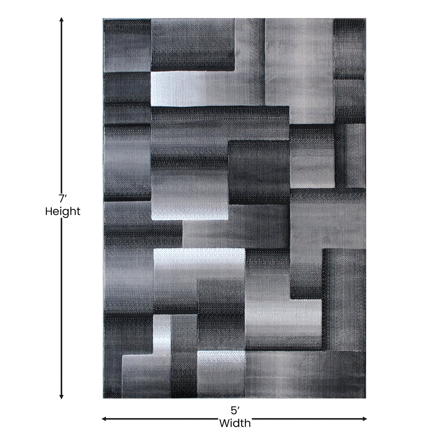 Elio Collection 5' x 7' Gray Color Blocked Area Rug - Olefin Rug with Jute Backing - Entryway, Living Room, or Bedroom Grey