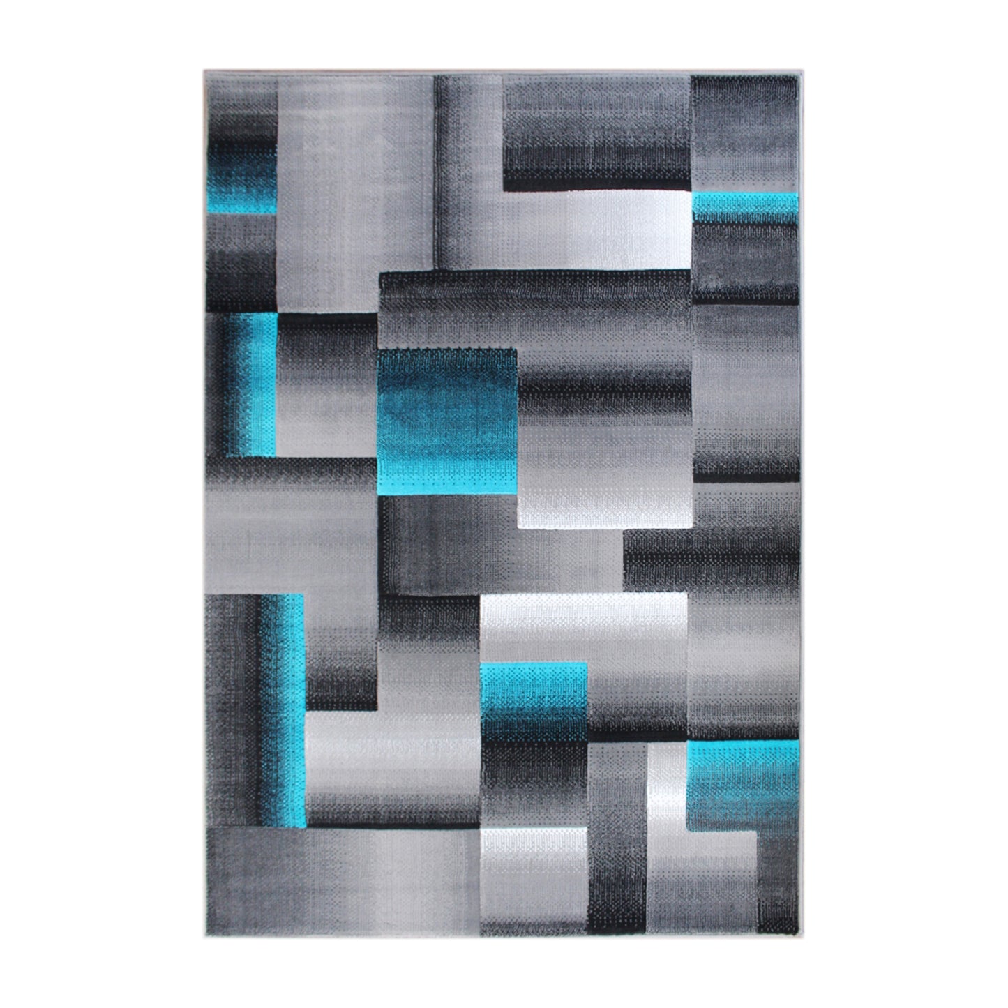 Elio Collection 5' x 7' Turquoise Color Blocked Area Rug - Olefin Rug with Jute Backing - Entryway, Living Room, or Bedroom Turquoise