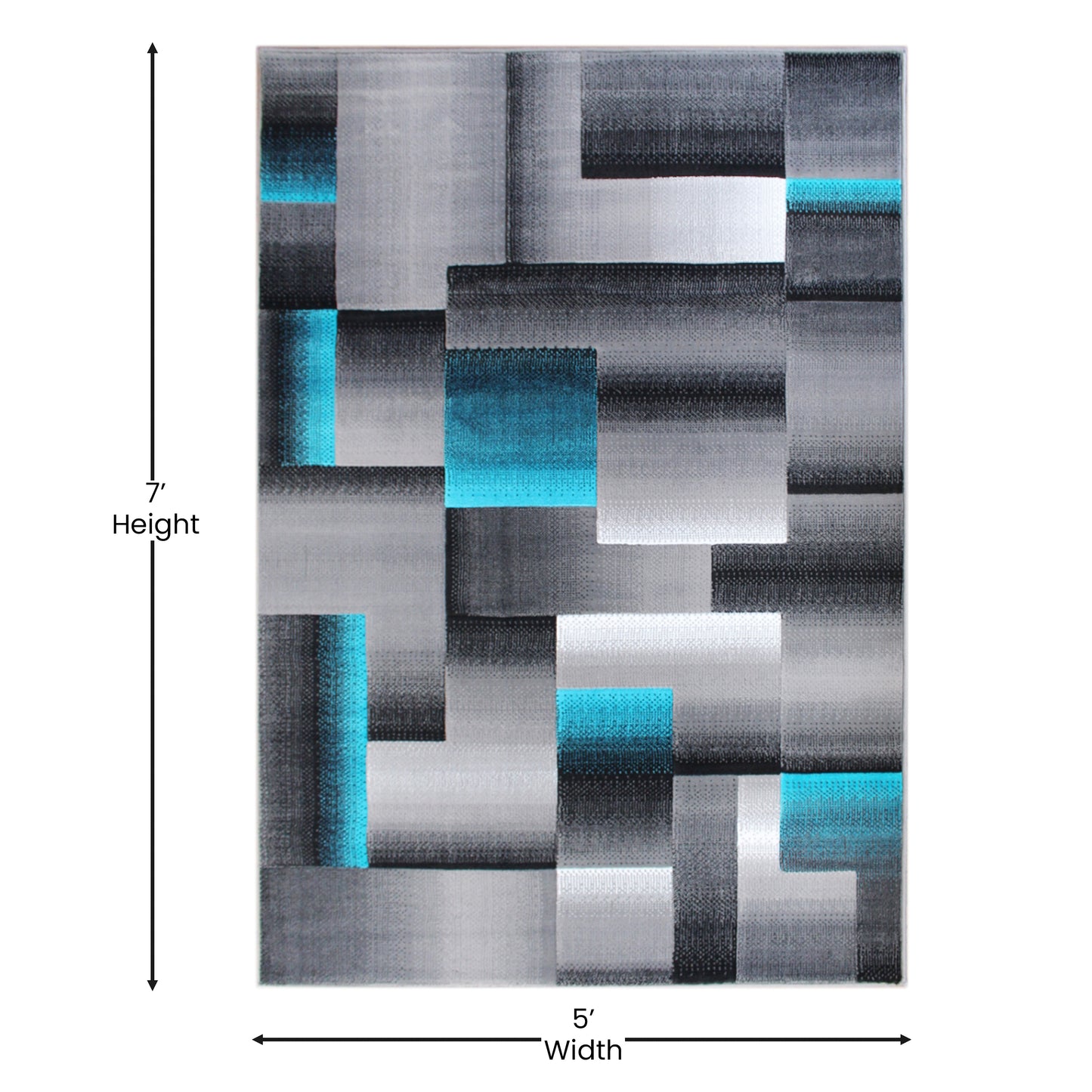 Elio Collection 5' x 7' Turquoise Color Blocked Area Rug - Olefin Rug with Jute Backing - Entryway, Living Room, or Bedroom Turquoise