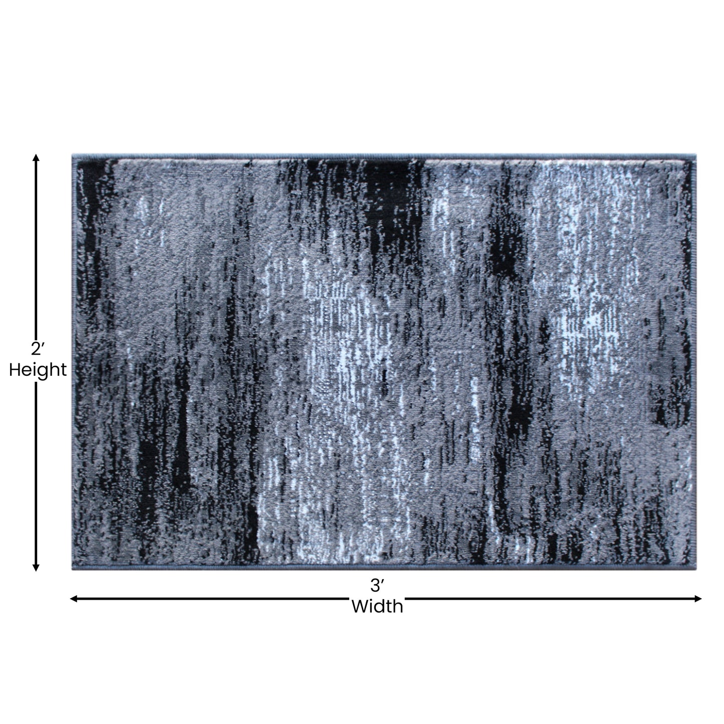 Rylan Collection 2' x 3' Gray Abstract Scraped Area Rug - Olefin Rug with Jute Backing - Living Room, Bedroom, & Entryway Grey
