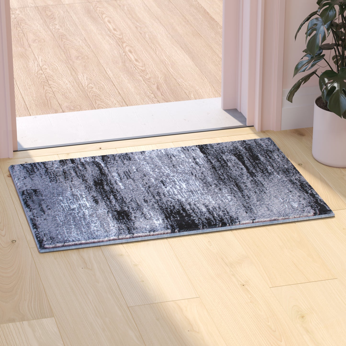 Rylan Collection 2' x 3' Gray Abstract Scraped Area Rug - Olefin Rug with Jute Backing - Living Room, Bedroom, & Entryway Grey