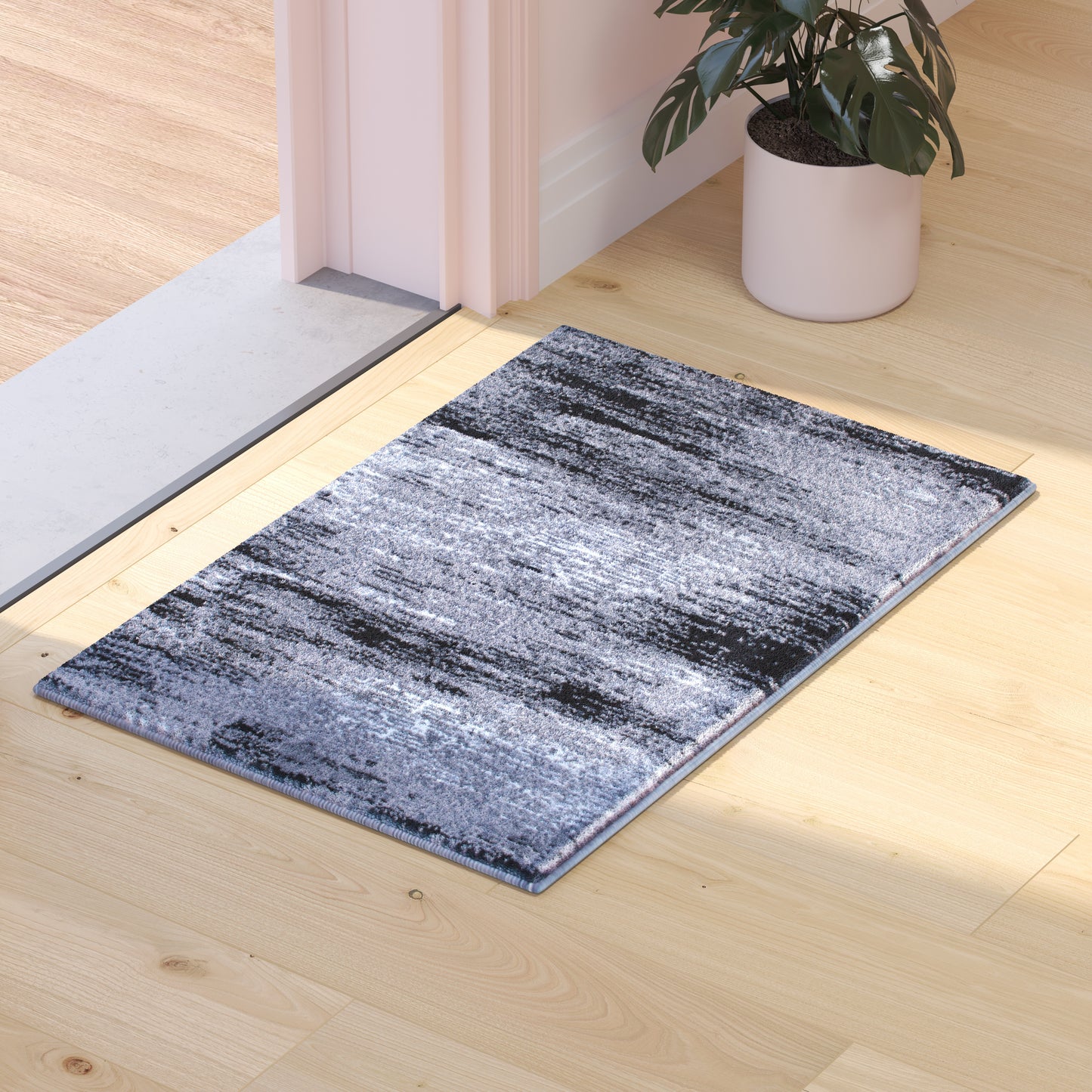 Rylan Collection 2' x 3' Gray Abstract Scraped Area Rug - Olefin Rug with Jute Backing - Living Room, Bedroom, & Entryway Grey