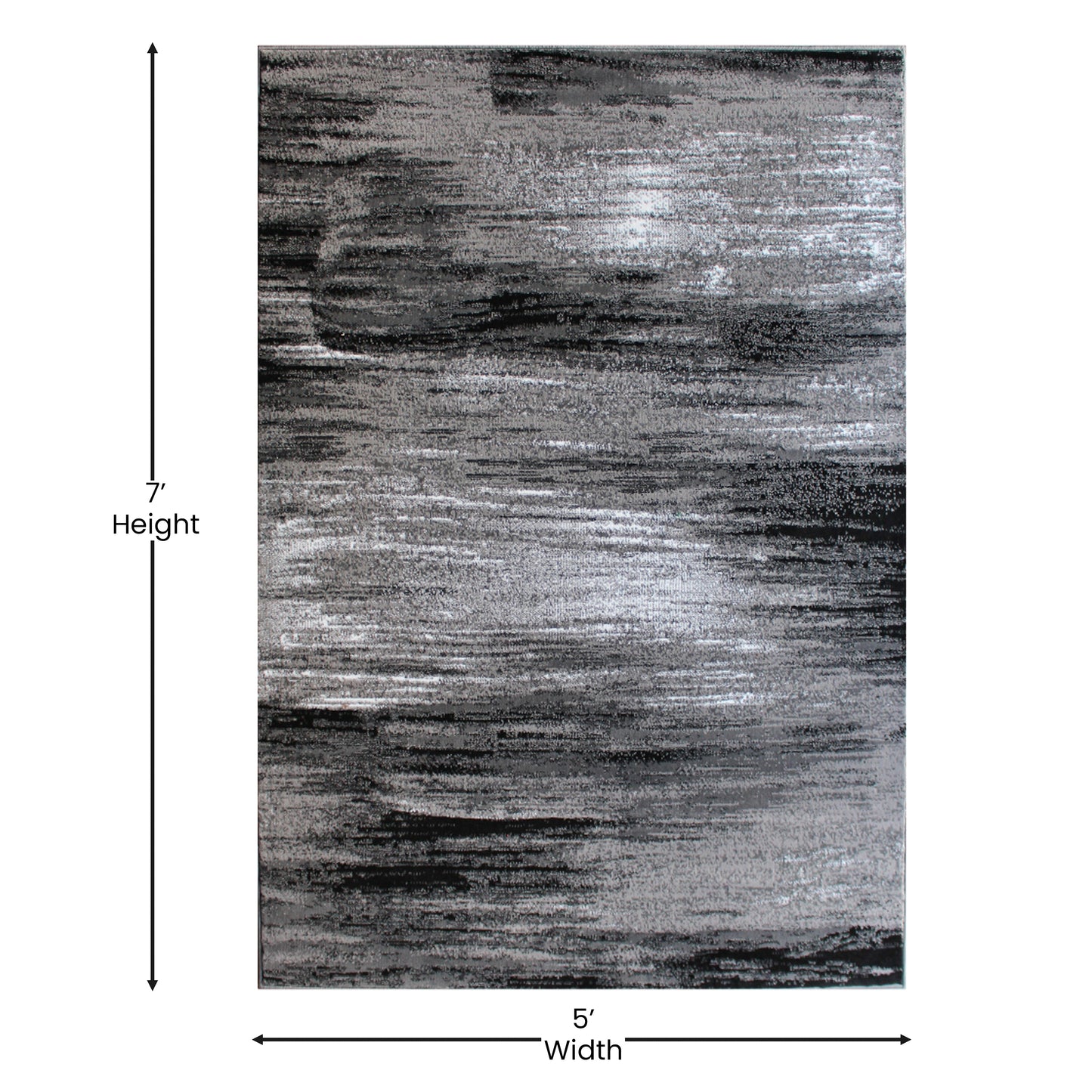 Rylan Collection 5' x 7' Gray Scraped Design Area Rug - Olefin Rug with Jute Backing - Living Room, Bedroom, Entryway Grey