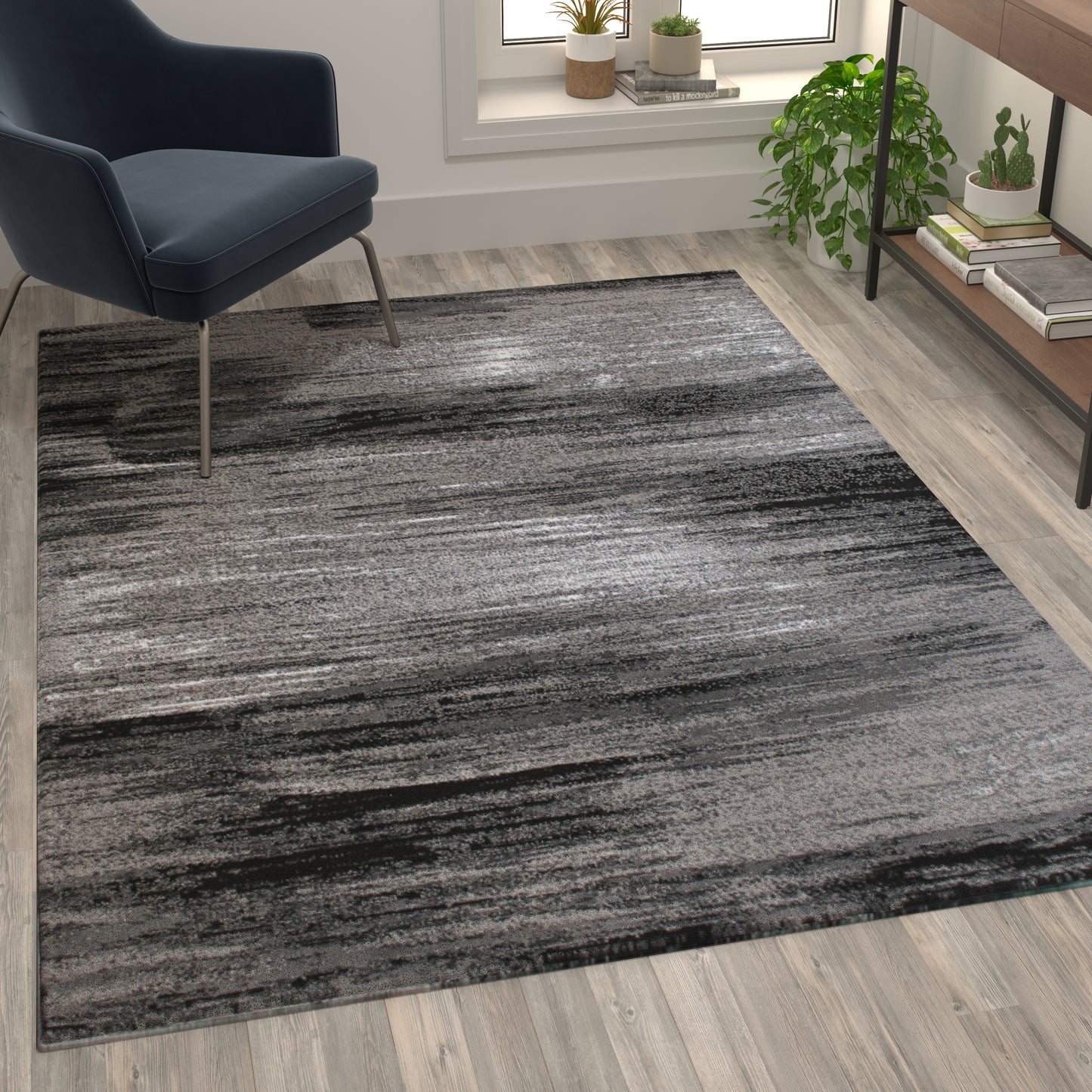 Rylan Collection 5' x 7' Gray Scraped Design Area Rug - Olefin Rug with Jute Backing - Living Room, Bedroom, Entryway Grey