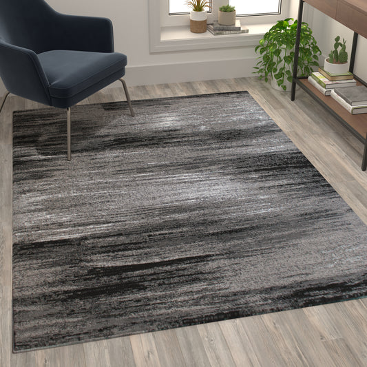 Rylan Collection 5' x 7' Gray Scraped Design Area Rug - Olefin Rug with Jute Backing - Living Room, Bedroom, Entryway Grey