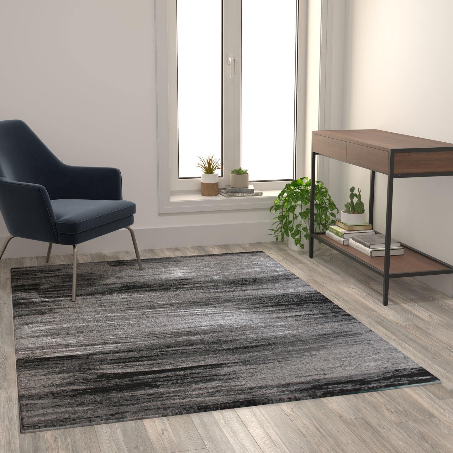 Rylan Collection 5' x 7' Gray Scraped Design Area Rug - Olefin Rug with Jute Backing - Living Room, Bedroom, Entryway Grey