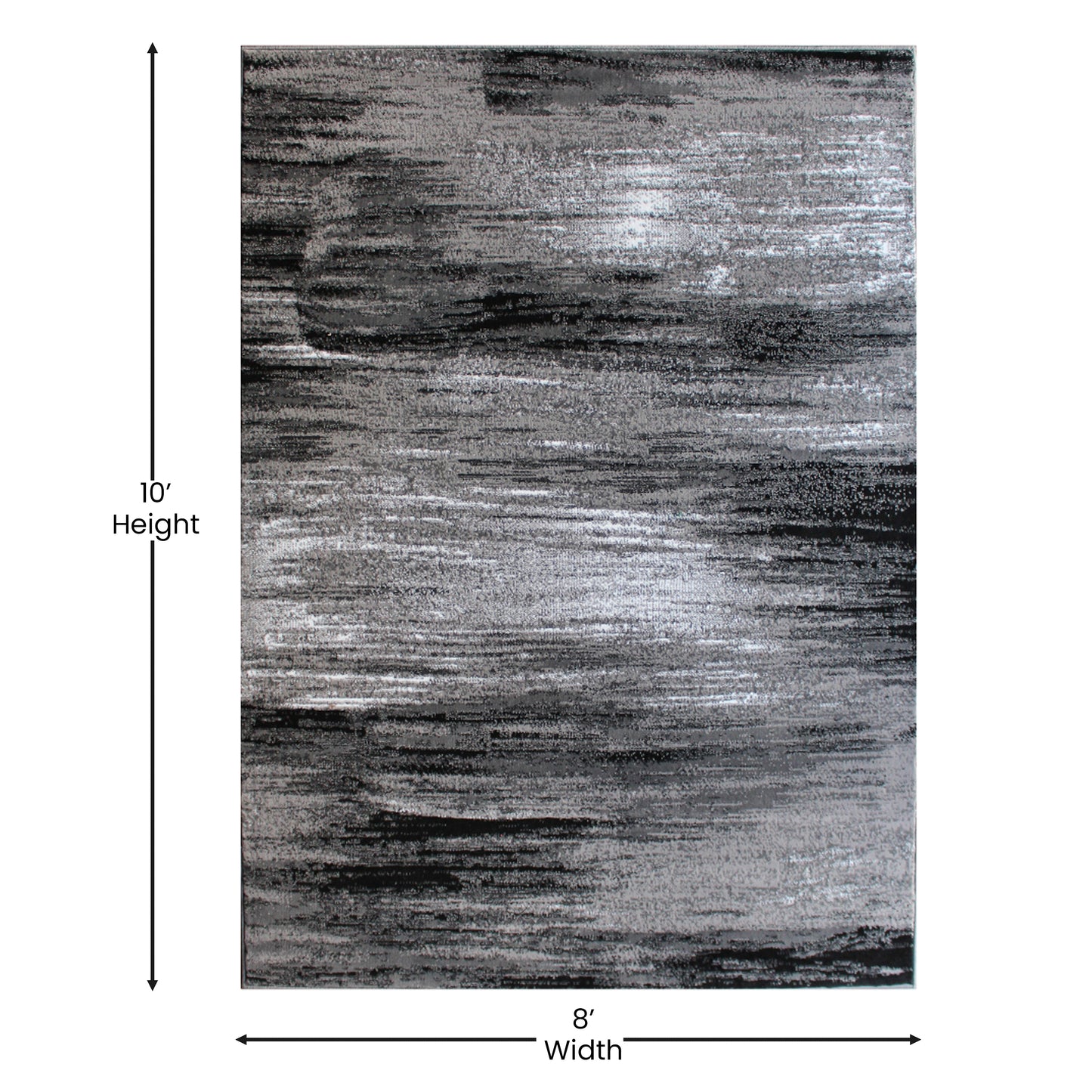 Rylan Collection 8' x 10' Gray Scraped Design Area Rug - Olefin Rug with Jute Backing - Living Room, Bedroom, Entryway Grey