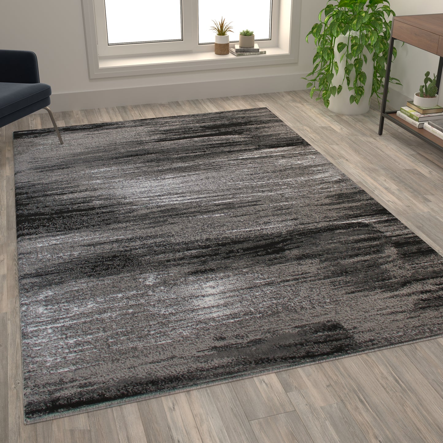 Rylan Collection 8' x 10' Gray Scraped Design Area Rug - Olefin Rug with Jute Backing - Living Room, Bedroom, Entryway Grey