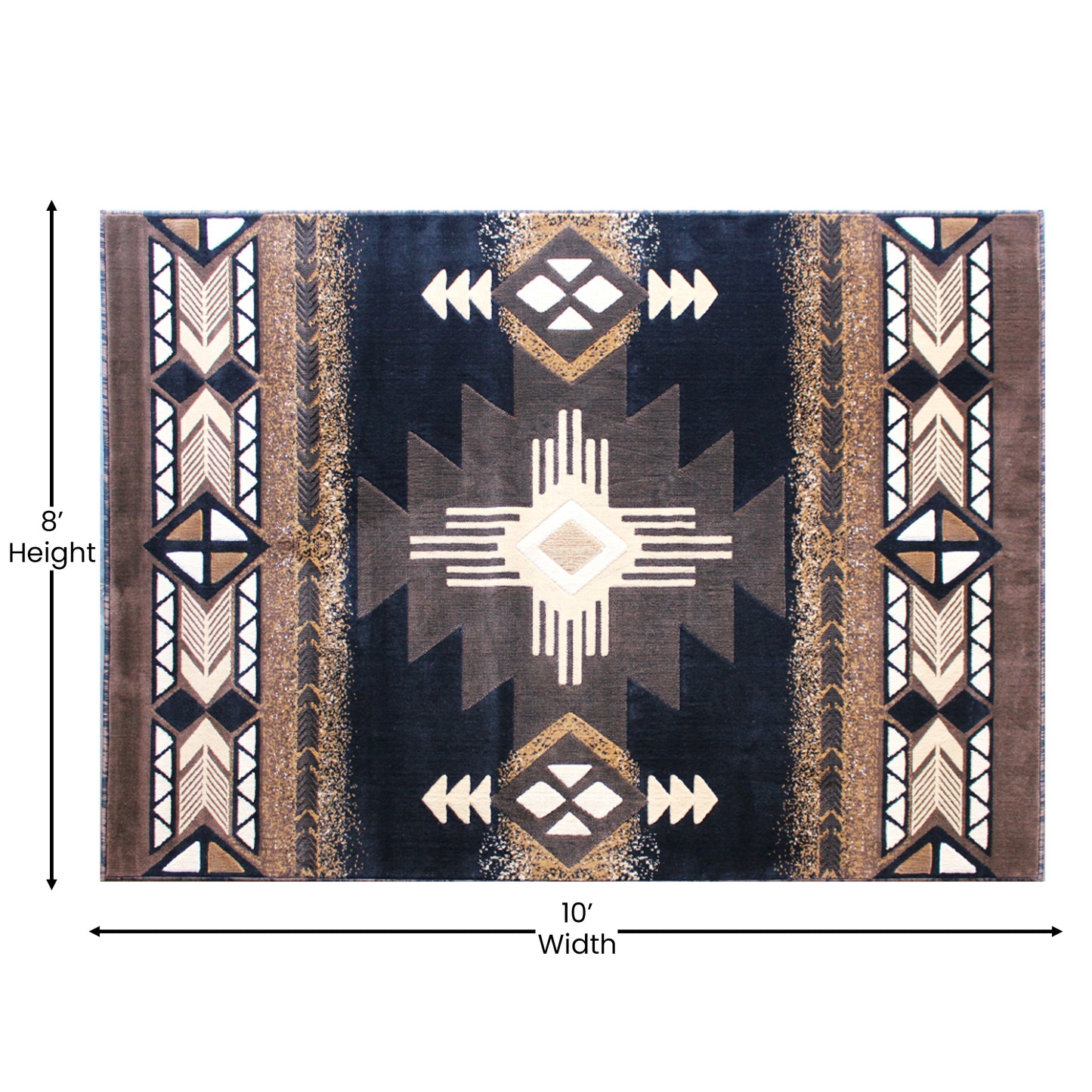 Mohave Collection 8' x 10' Black Traditional Southwestern Style Area Rug - Olefin Fibers with Jute Backing Black