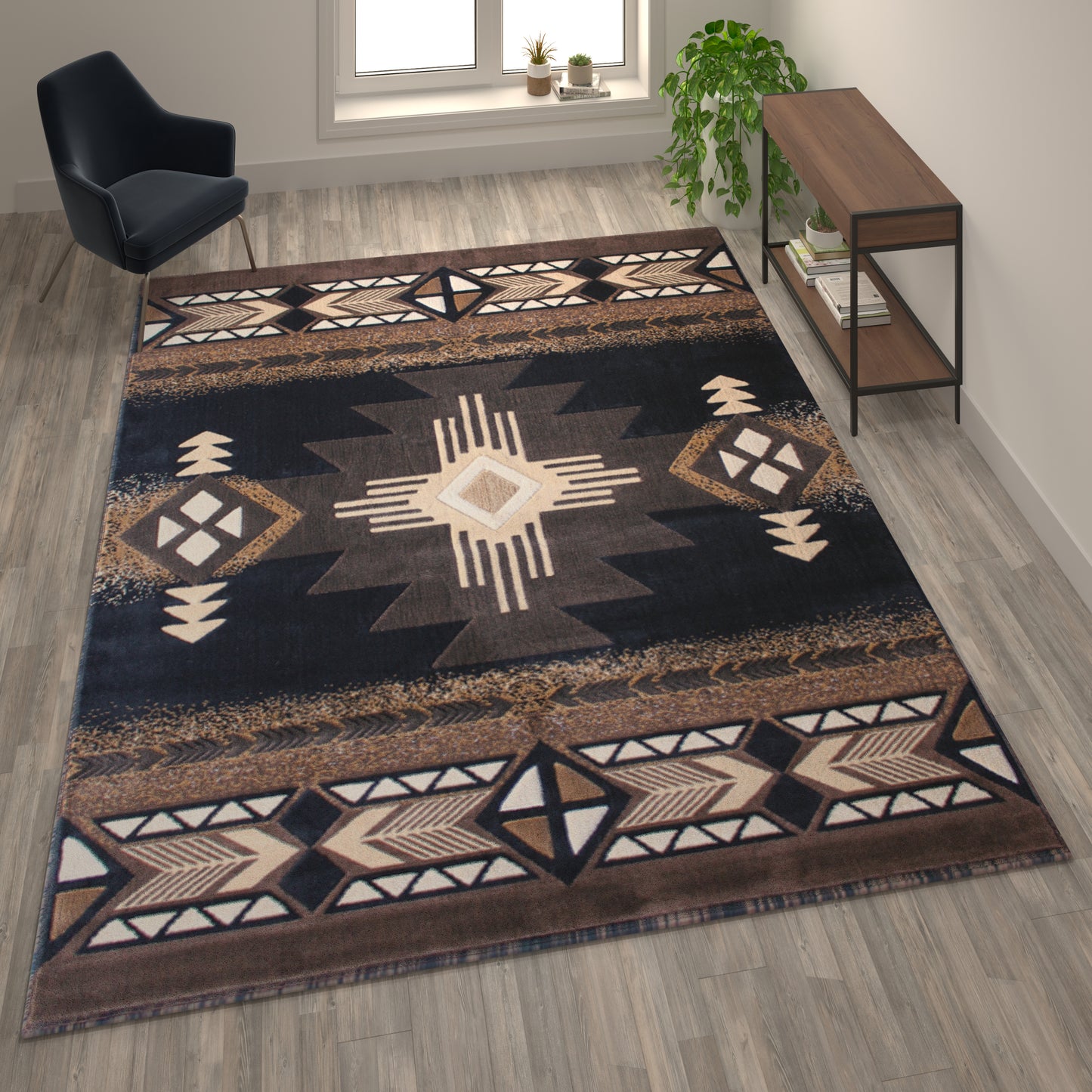 Mohave Collection 8' x 10' Black Traditional Southwestern Style Area Rug - Olefin Fibers with Jute Backing Black