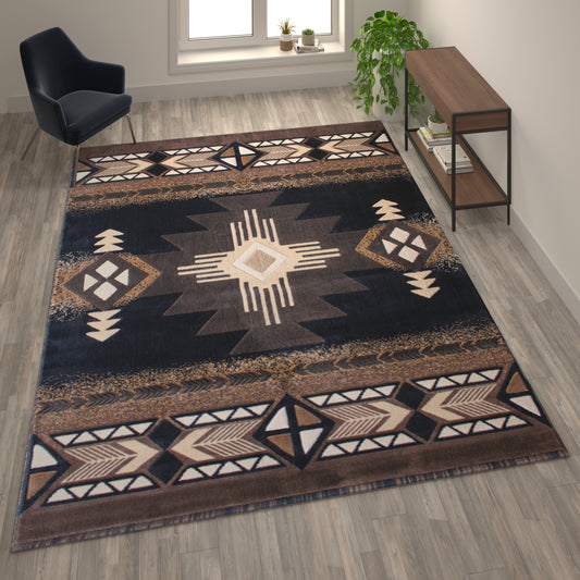 Mohave Collection 8' x 10' Black Traditional Southwestern Style Area Rug - Olefin Fibers with Jute Backing Black