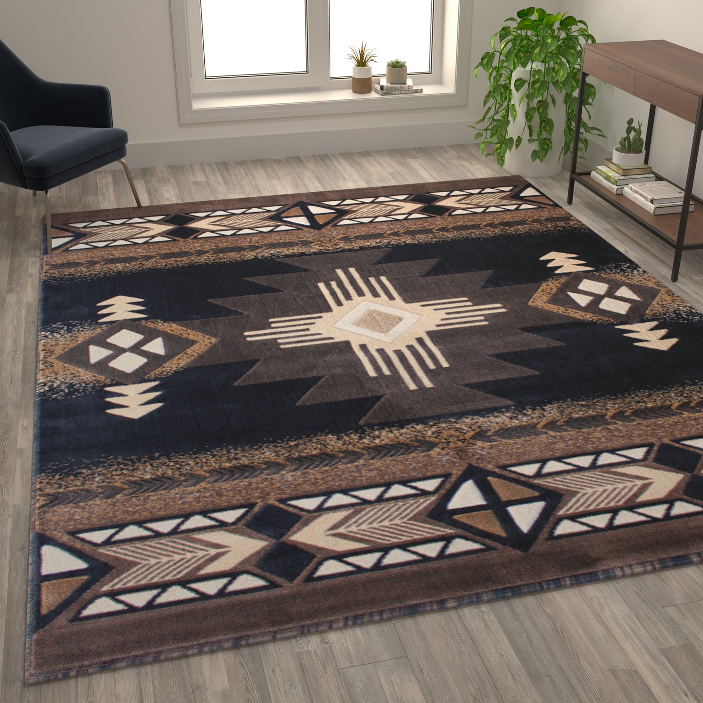 Mohave Collection 8' x 10' Black Traditional Southwestern Style Area Rug - Olefin Fibers with Jute Backing Black