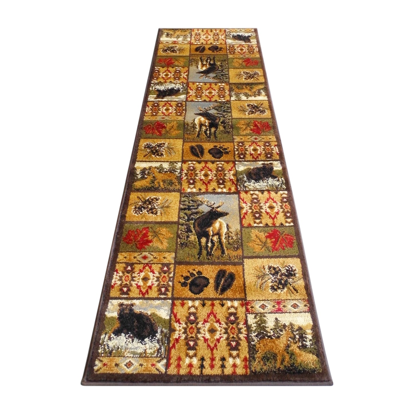Gaylord Collection Beige 2' x 7' Wilderness Bear and Moose Area Rug with Jute Backing for Indoor Use Brown