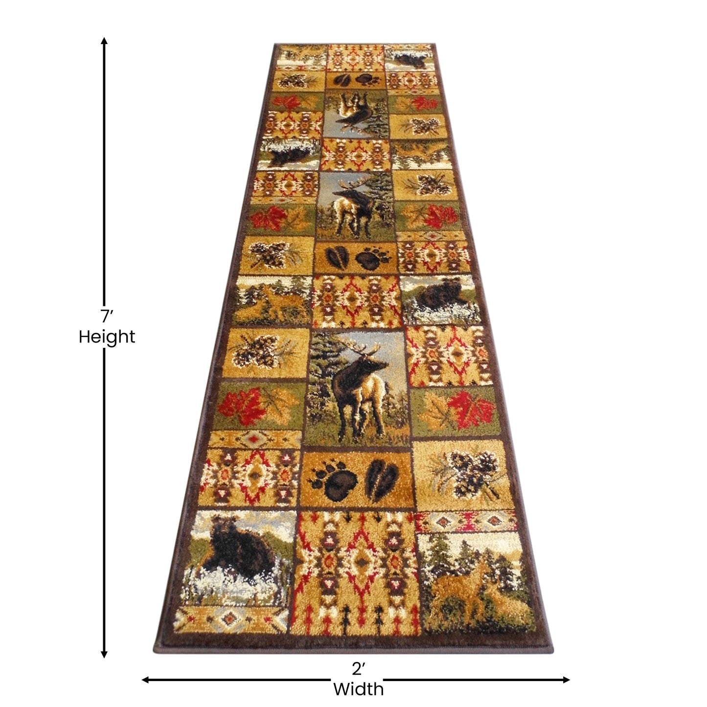 Gaylord Collection Beige 2' x 7' Wilderness Bear and Moose Area Rug with Jute Backing for Indoor Use Brown