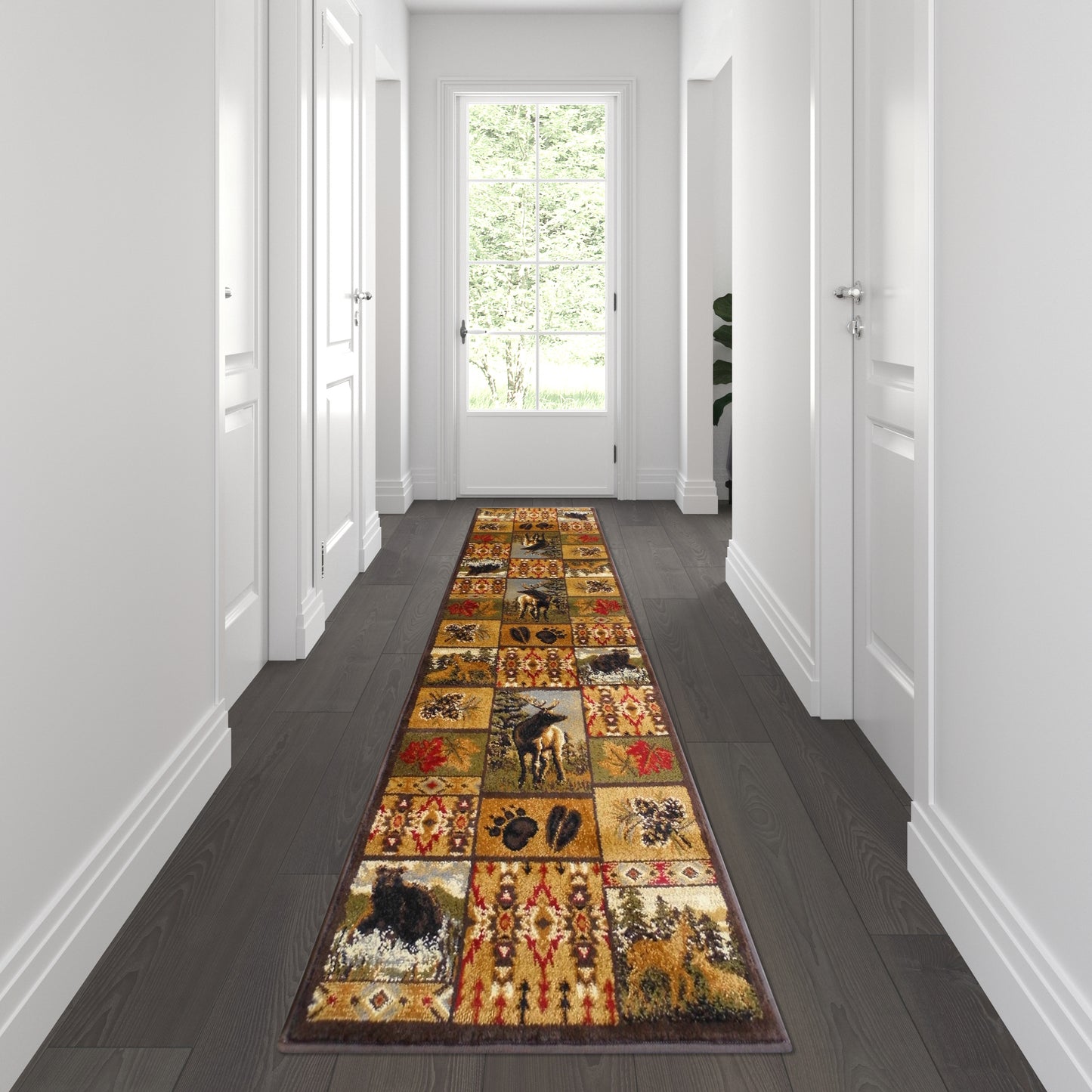 Gaylord Collection Beige 2' x 7' Wilderness Bear and Moose Area Rug with Jute Backing for Indoor Use Brown