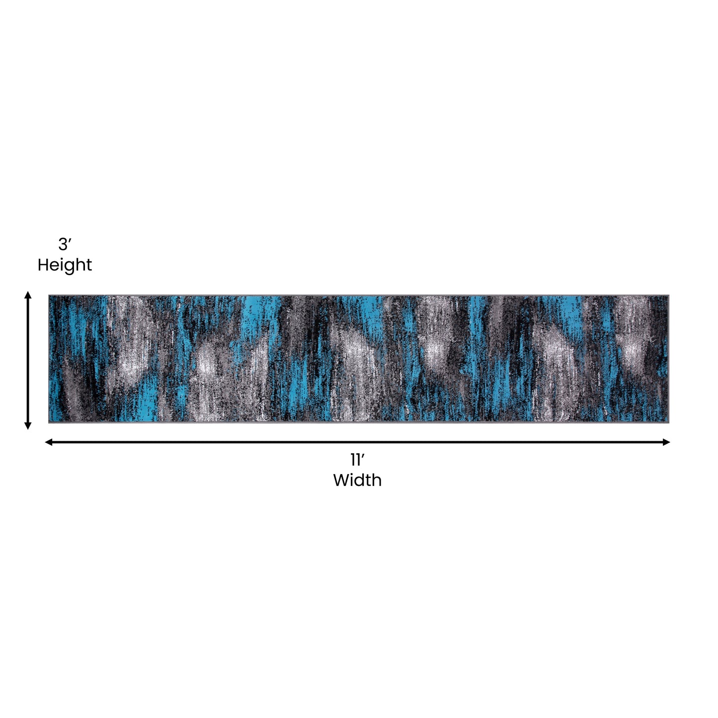 Rylan Collection 2' x 10' Blue Abstract Area Rug - Olefin Rug with Jute Backing for Hallway, Entryway, Bedroom, Living Room Blue