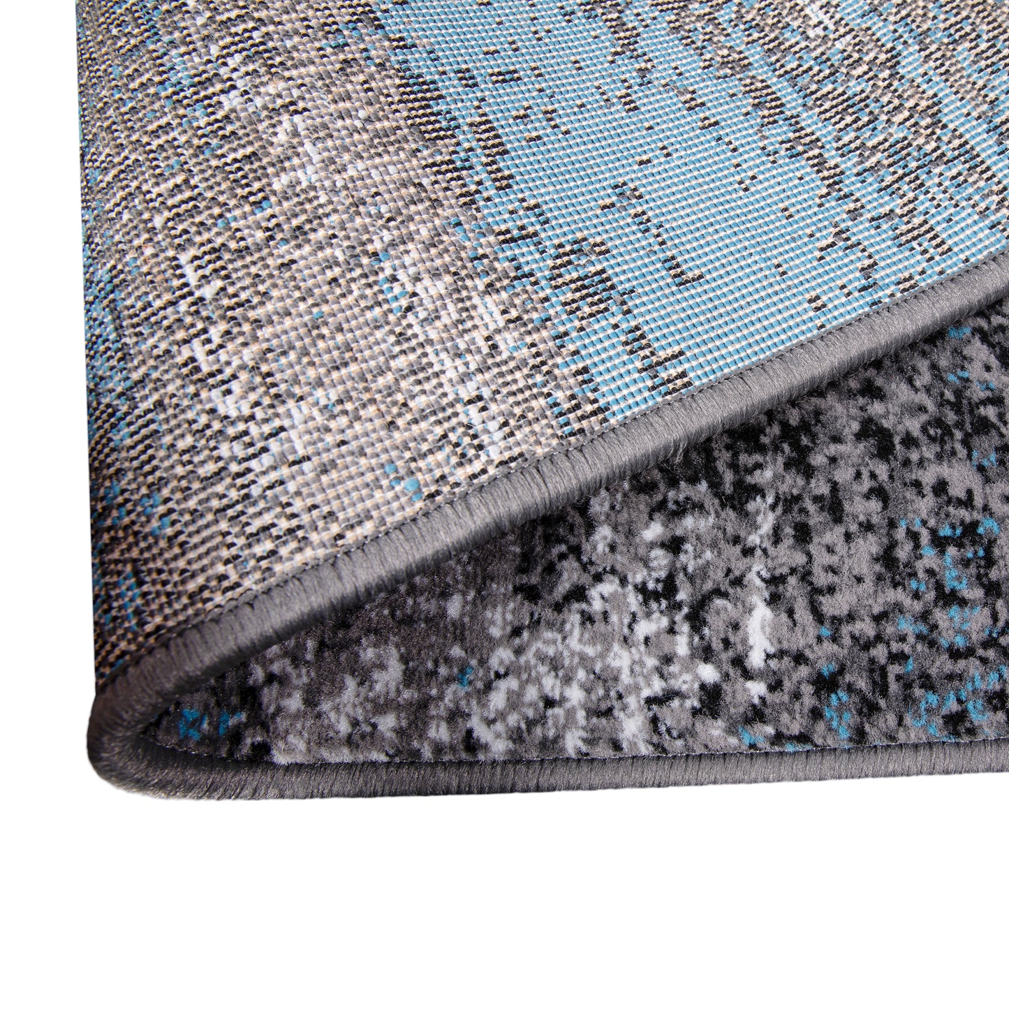 Rylan Collection 2' x 10' Blue Abstract Area Rug - Olefin Rug with Jute Backing for Hallway, Entryway, Bedroom, Living Room Blue
