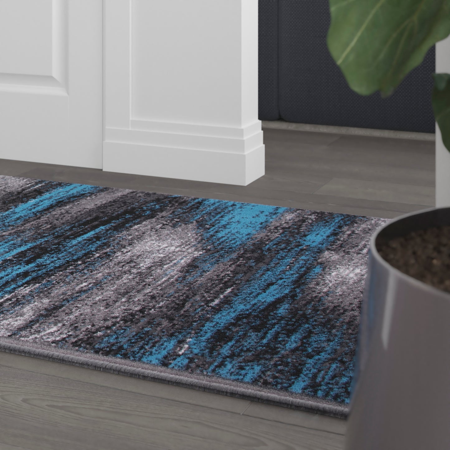 Rylan Collection 2' x 10' Blue Abstract Area Rug - Olefin Rug with Jute Backing for Hallway, Entryway, Bedroom, Living Room Blue