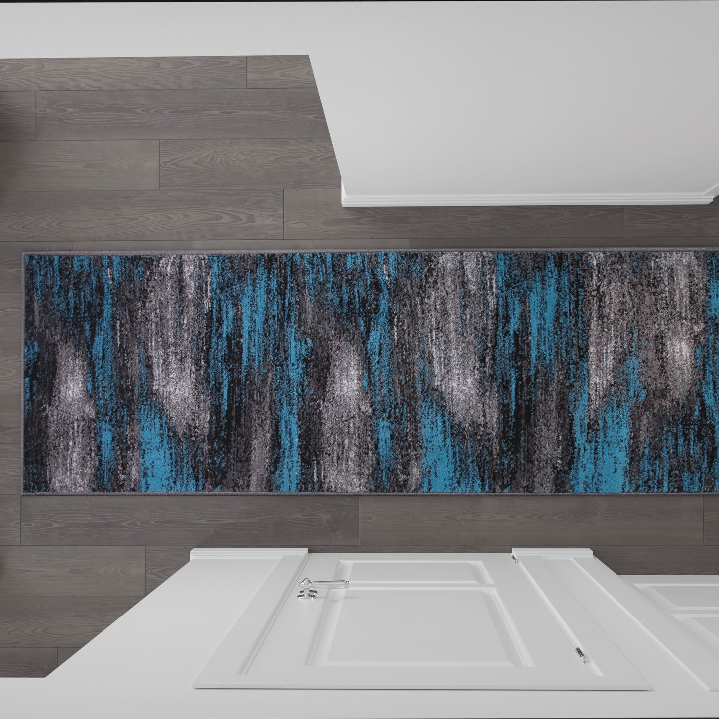 Rylan Collection 2' x 10' Blue Abstract Area Rug - Olefin Rug with Jute Backing for Hallway, Entryway, Bedroom, Living Room Blue