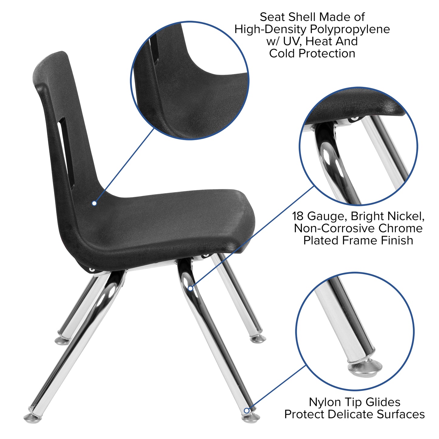 Mickey Advantage Black Student Stack School Chair - 12-inch Black