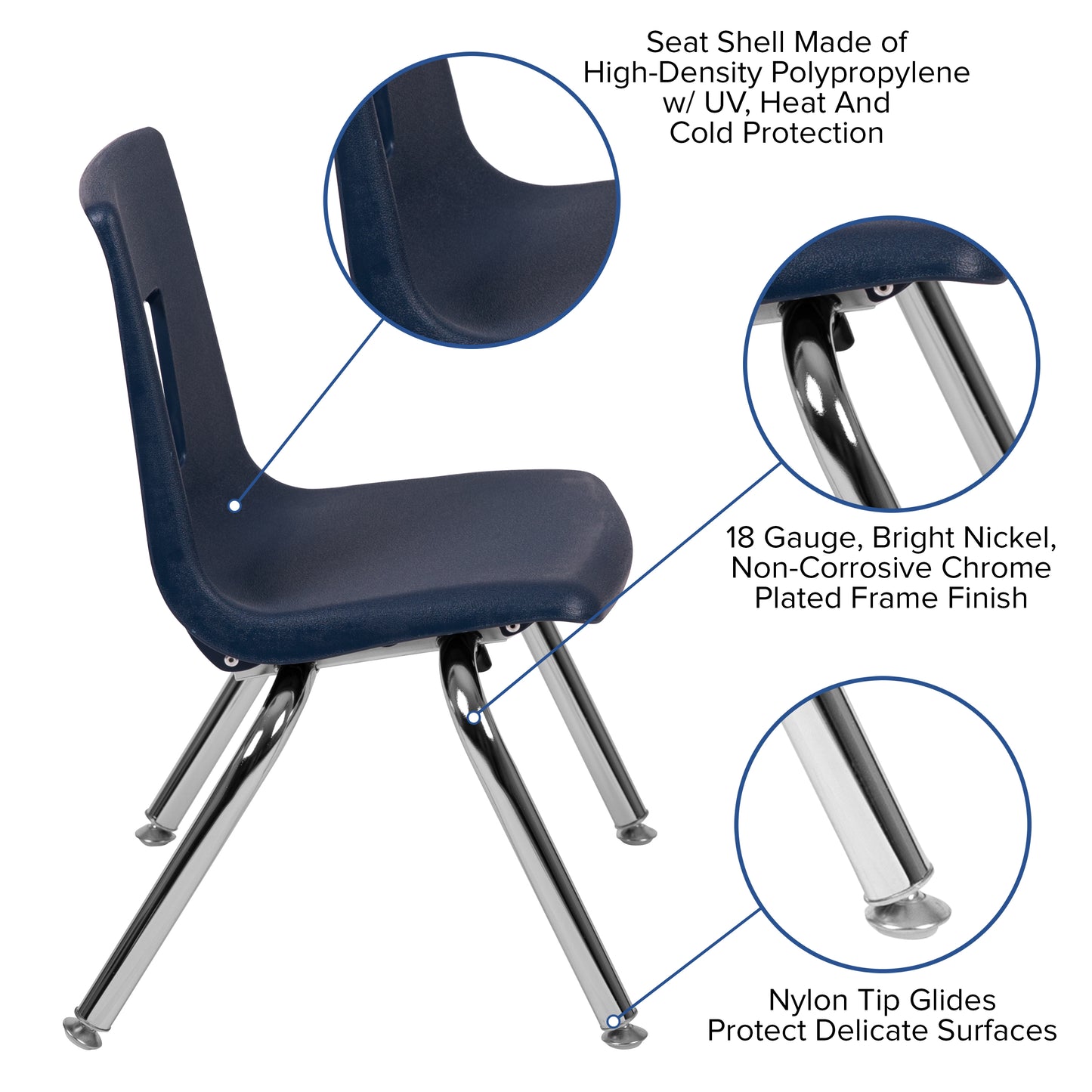 Mickey Advantage Navy Student Stack School Chair - 12-inch Navy