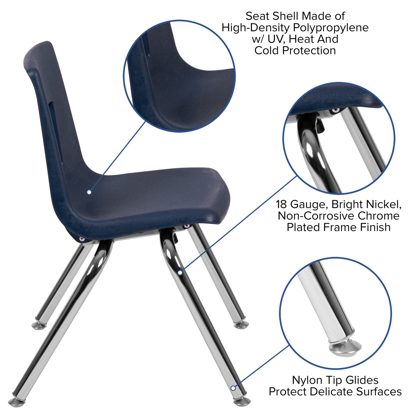 Mickey Advantage Navy Student Stack School Chair - 14-inch Navy
