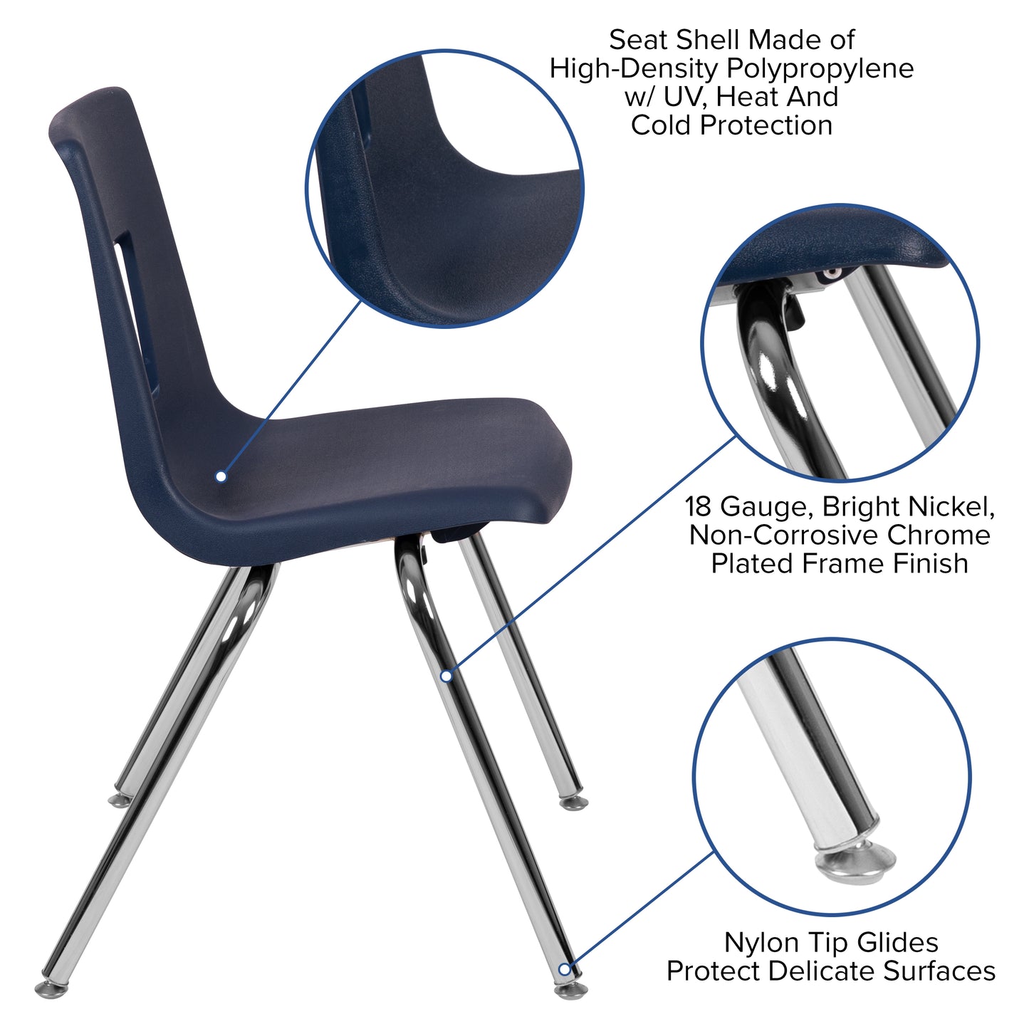 Mickey Advantage Navy Student Stack School Chair - 18-inch Navy
