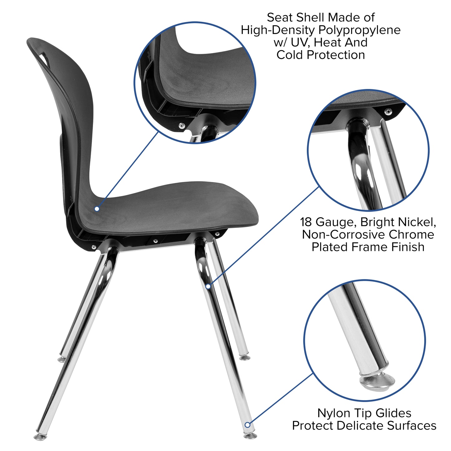 Mickey Advantage Titan Black Student Stack School Chair - 18-inch Black