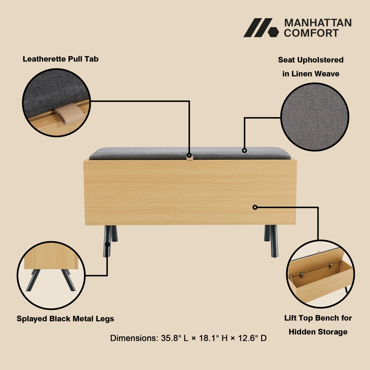 Paloma Modern Accent Storage Bench in Light Oak AF002-NA