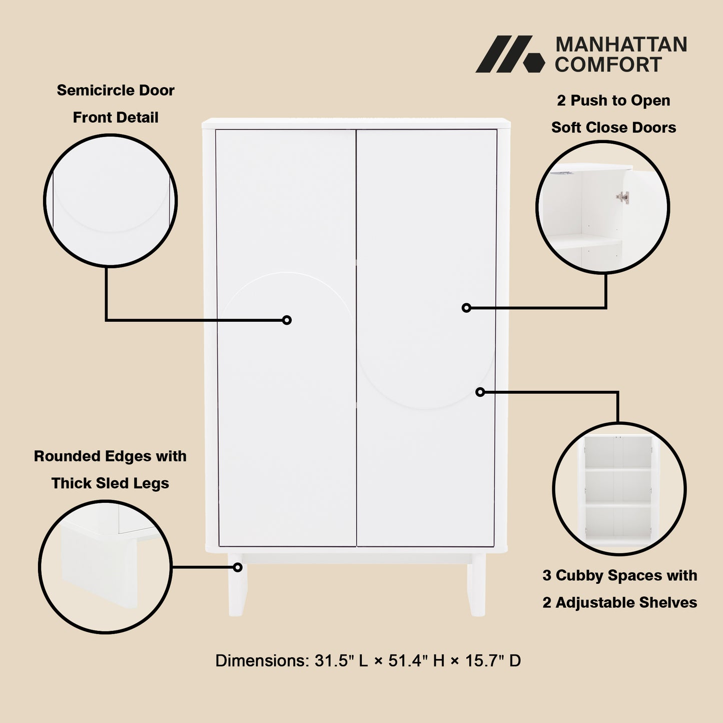 Ella Modern 32" Accent Cabinet in White AF003-WH