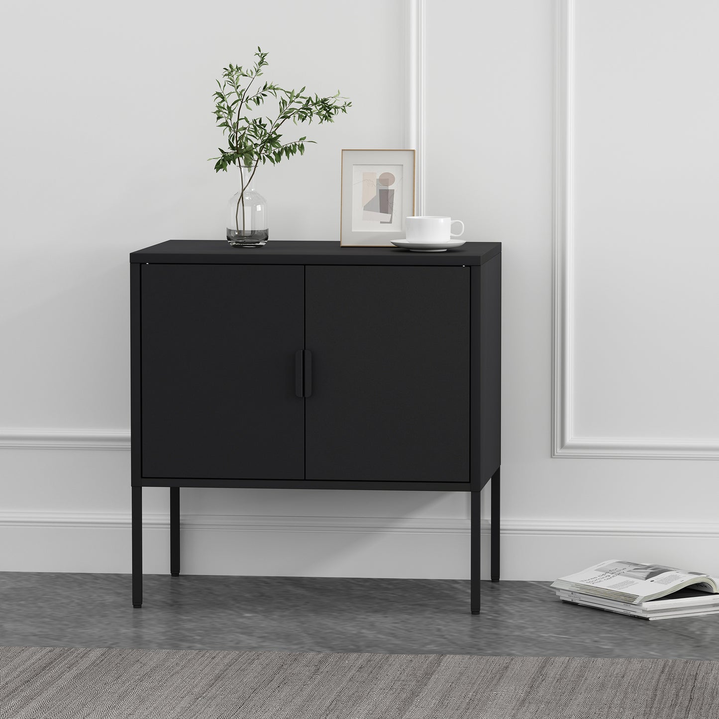 Ava Modern 24" Metal Accent Cabinet in Black AF005-BK