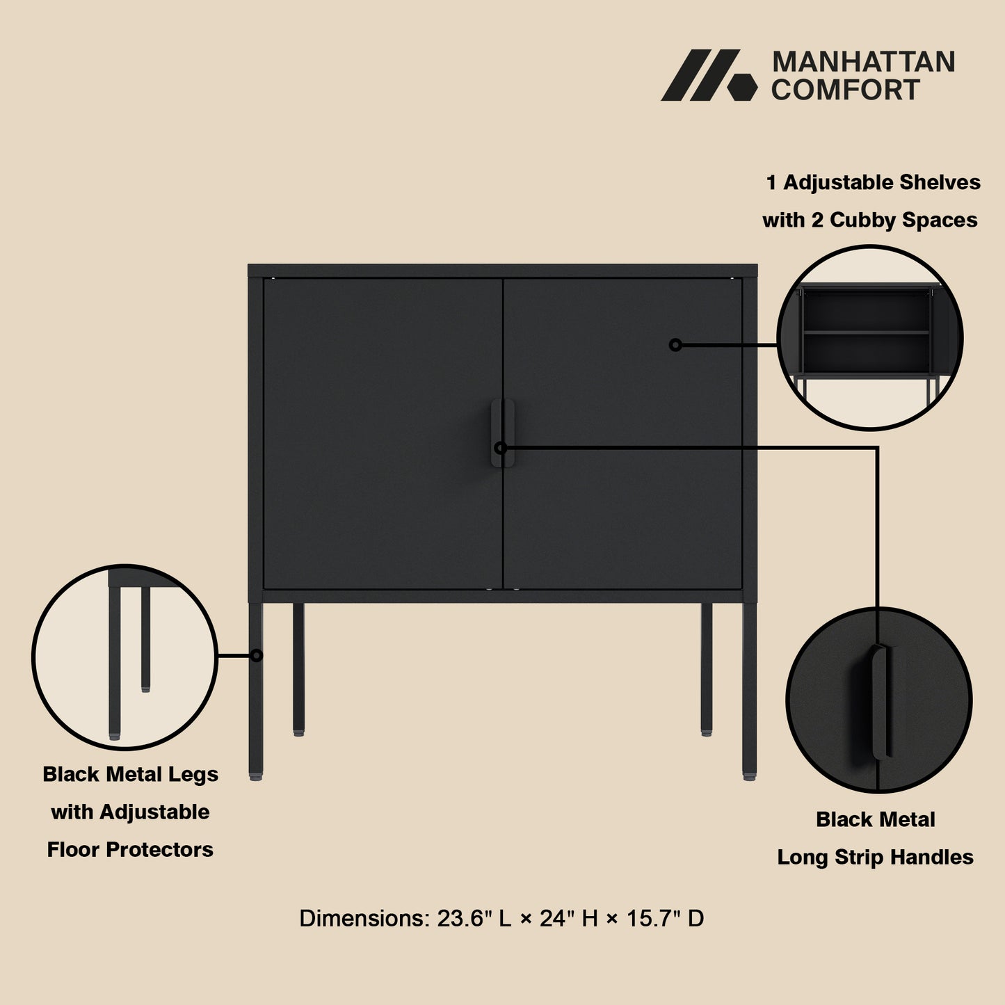 Ava Modern 24" Metal Accent Cabinet in Black AF005-BK