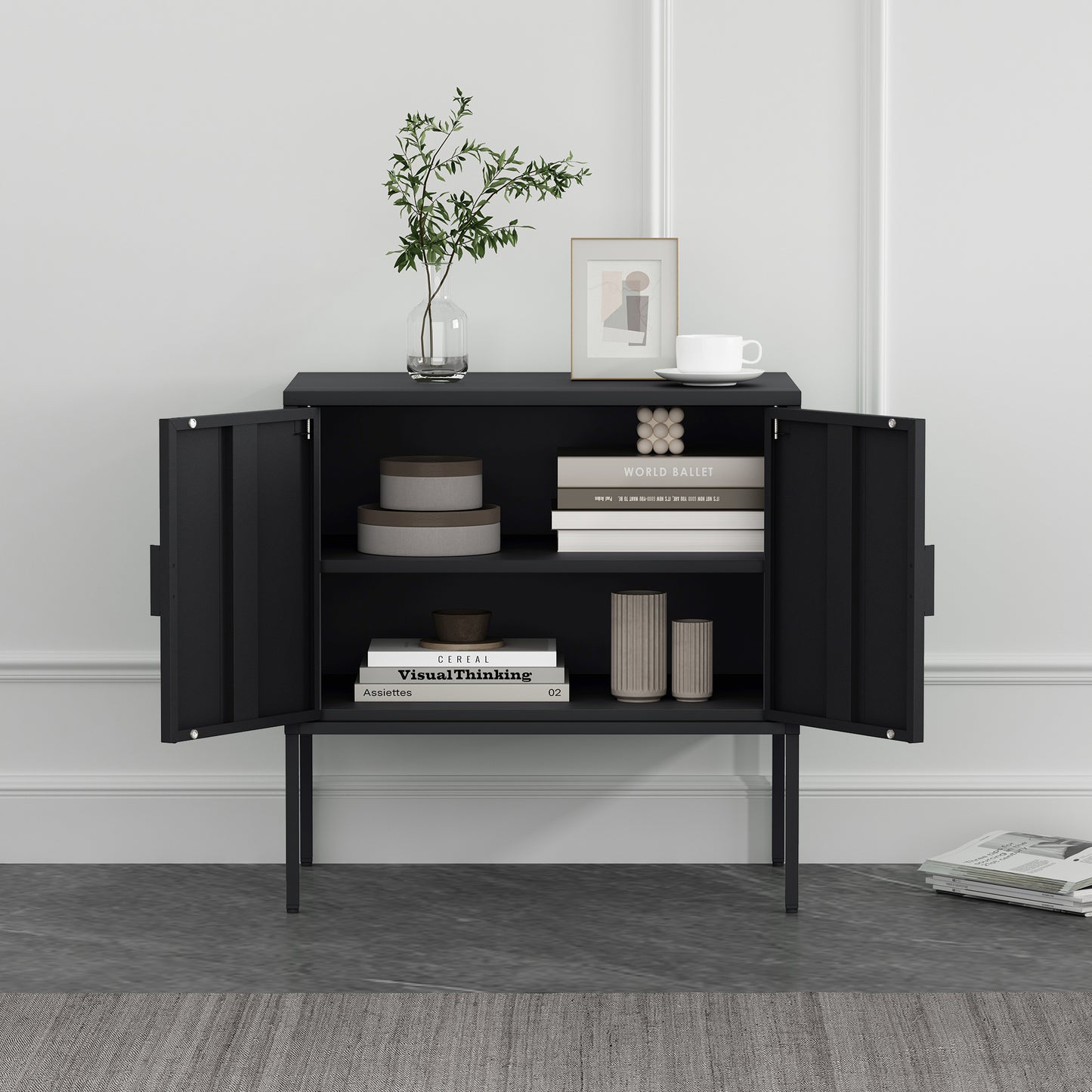 Ava Modern 24" Metal Accent Cabinet in Black AF005-BK