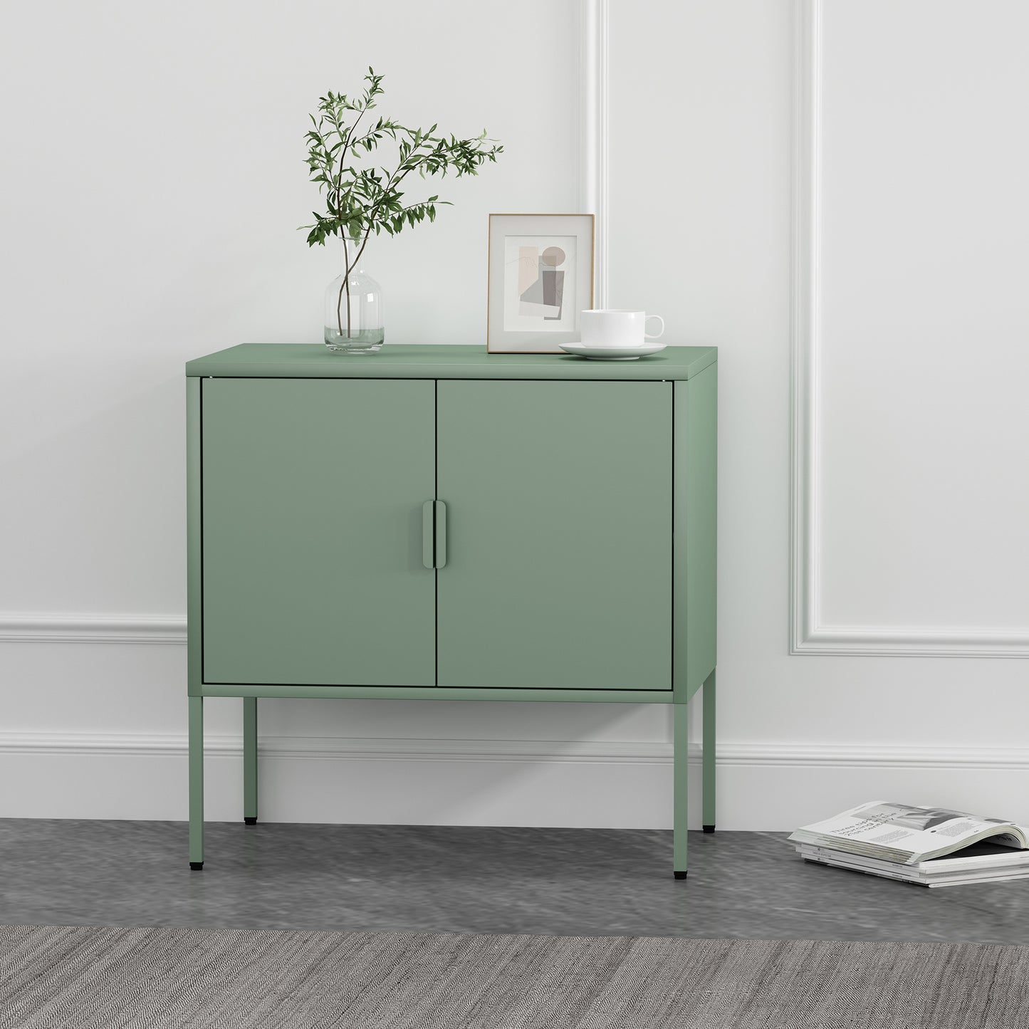 Ava Modern 24" Metal Accent Cabinet in Sage Green AF005-GR