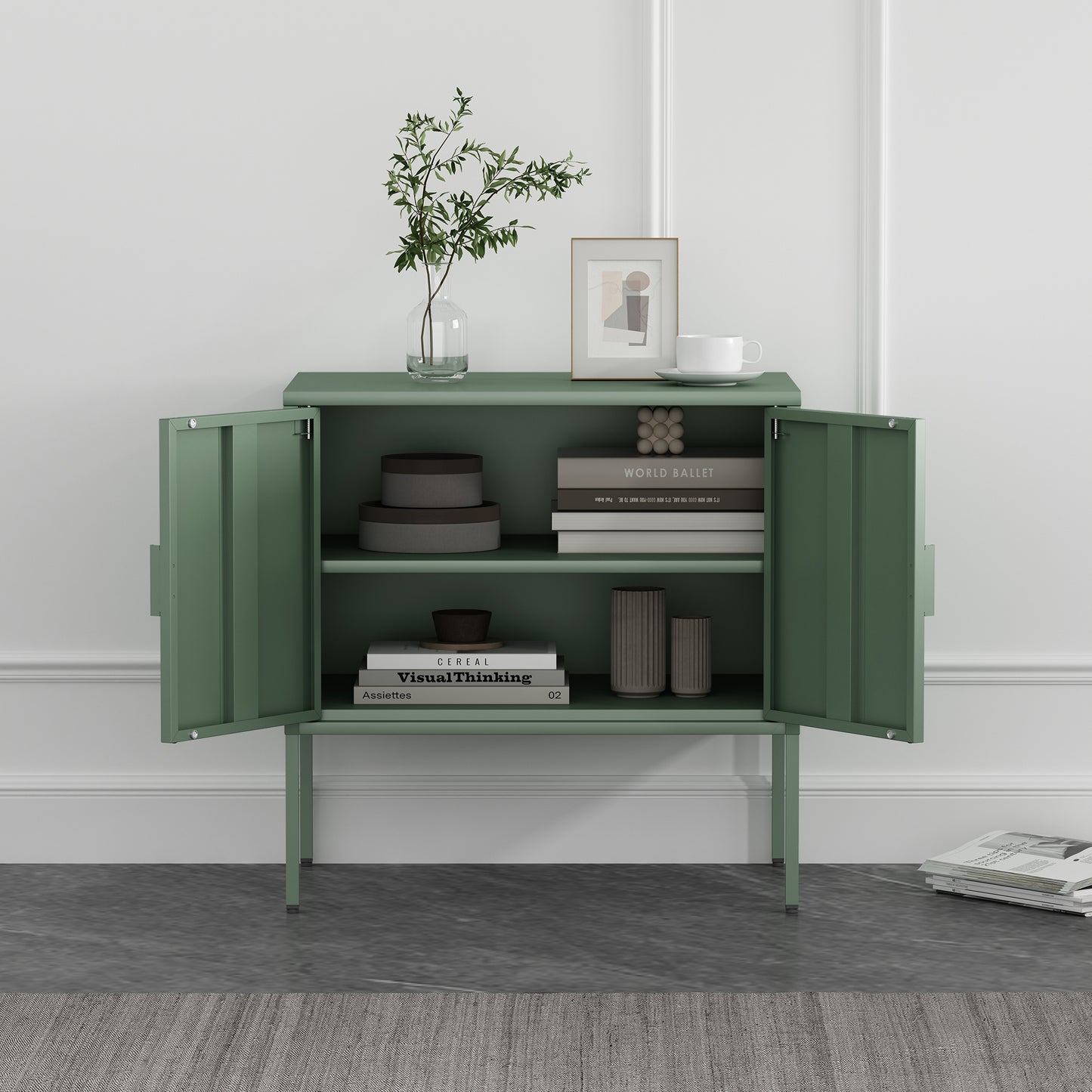 Ava Modern 24" Metal Accent Cabinet in Sage Green AF005-GR